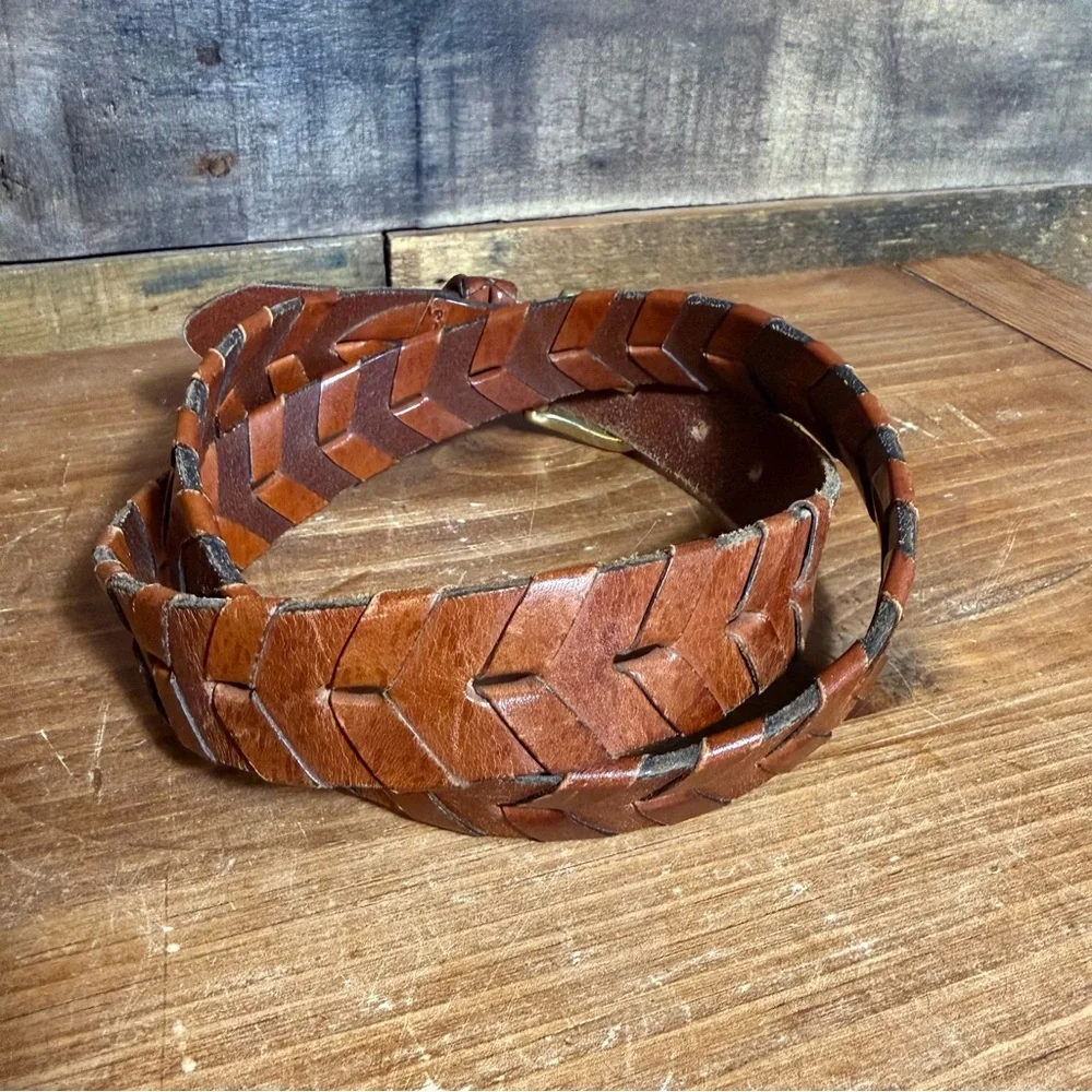 Vintage Brown Leather Braided‎ Genuine Leather Belt Unisex Size 34